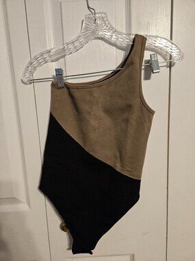 Single Shoulder Tan/Black Body Suit